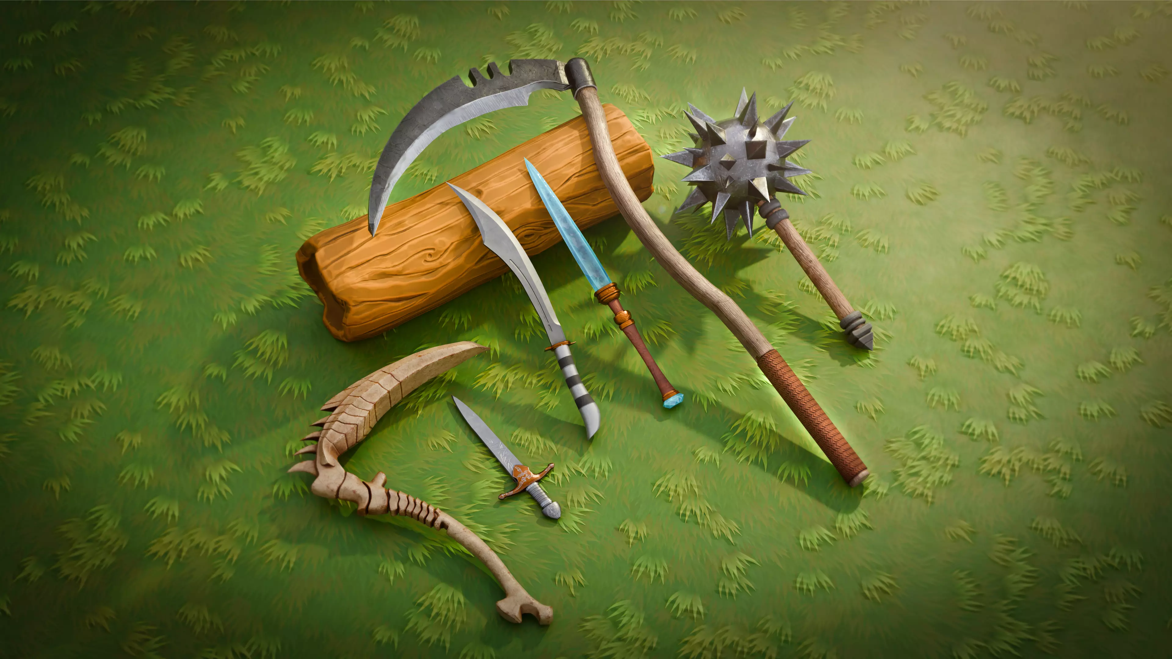 Mellee Weapons and Guns Pack of 12 Low-poly 3D model_0