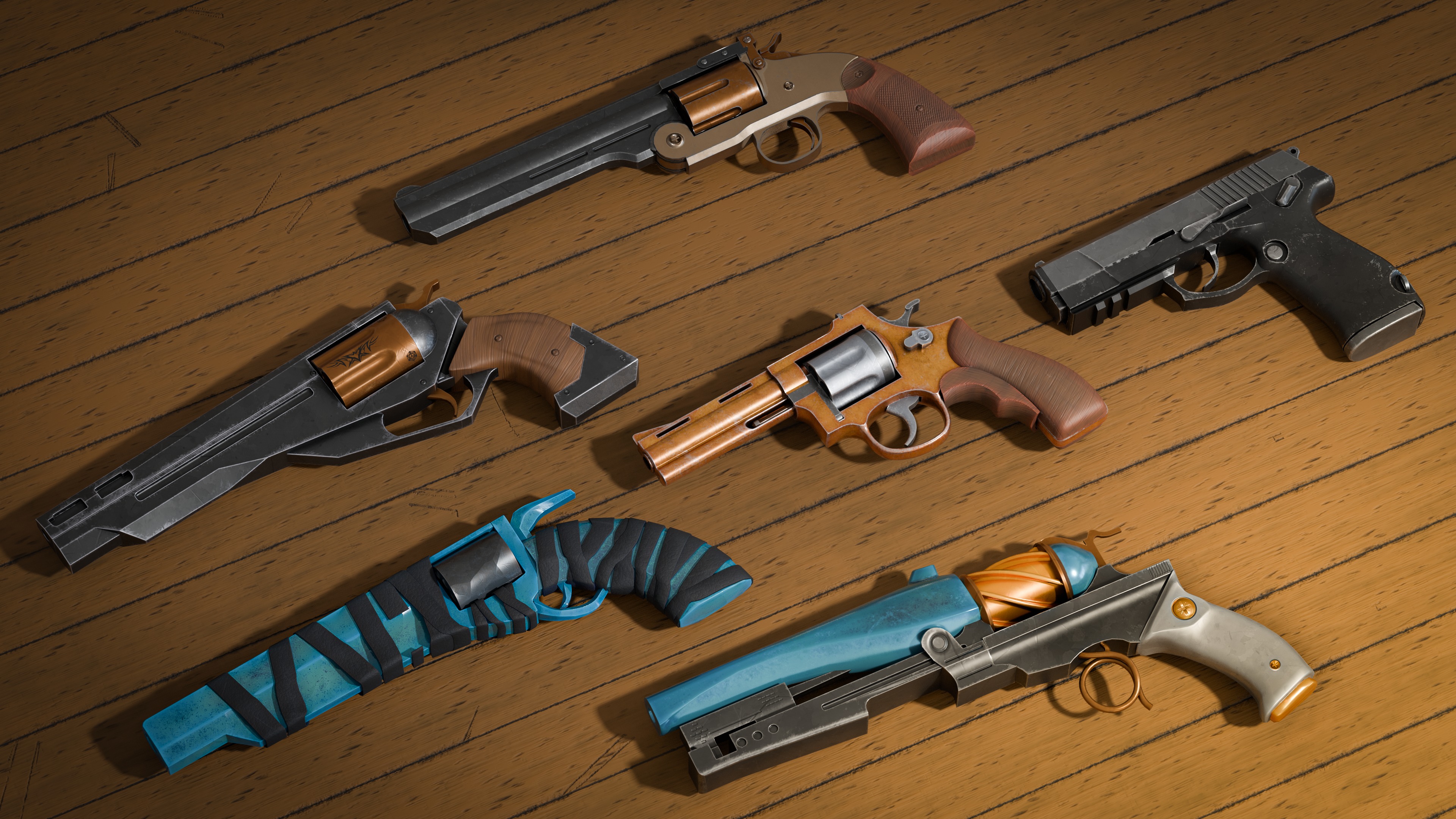 Mellee Weapons and Guns Pack of 12 Low-poly 3D model_1