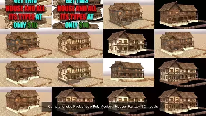 Comprehensive Pack of Low Poly Medieval Houses Fantasy  3D Model Collection
