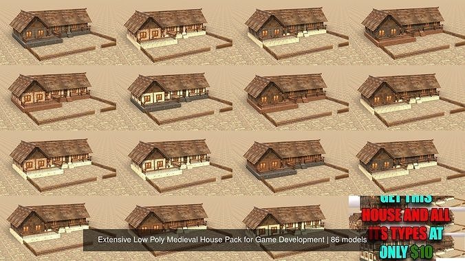Extensive Low Poly Medieval House Pack for Game Development 7