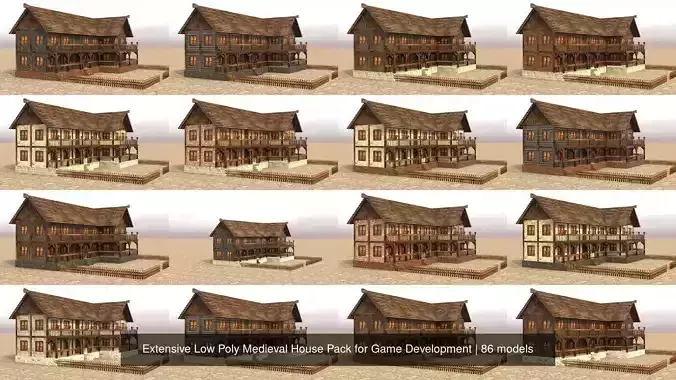 Extensive Low Poly Medieval House Pack for Game Development 3D Model Collection