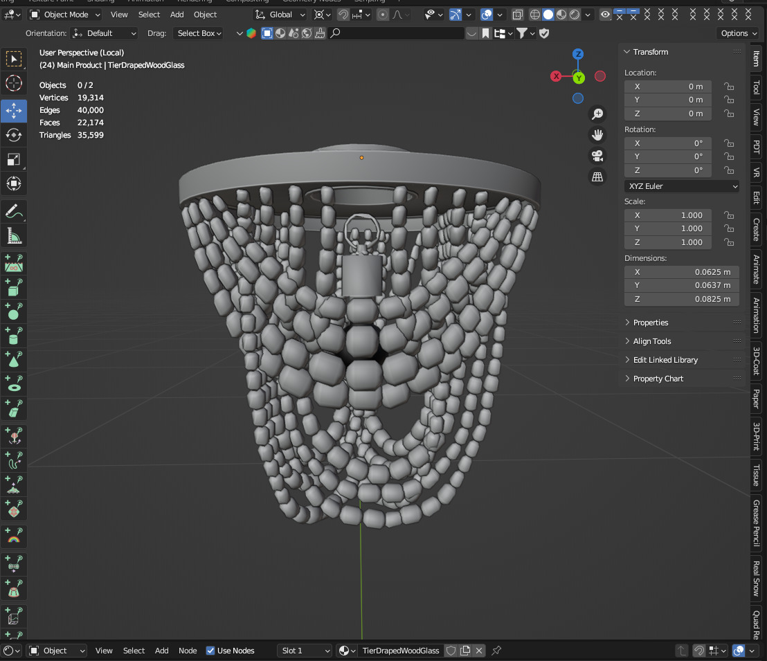 Draped Wood Bead Semi-Flush Mount Ceiling Light Low-poly 3D model_10