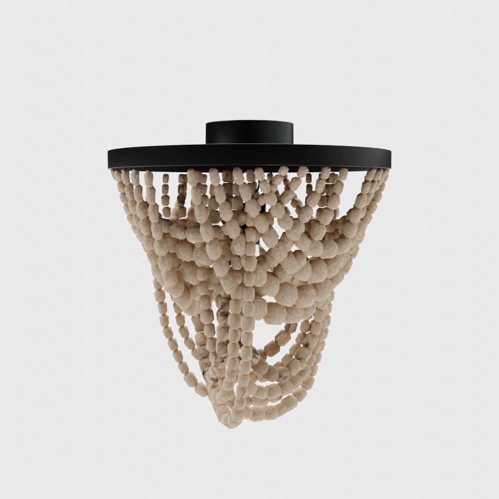 Draped Wood Bead Semi-Flush Mount Ceiling Light Low-poly 3D model_8