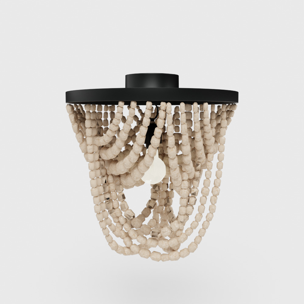 Draped Wood Bead Semi-Flush Mount Ceiling Light Low-poly 3D model_4