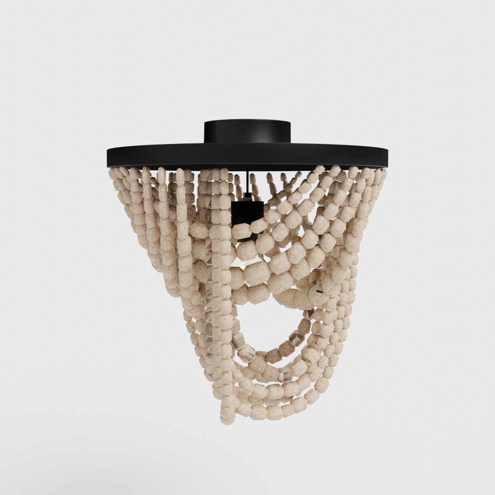 Draped Wood Bead Semi-Flush Mount Ceiling Light Low-poly 3D model_3