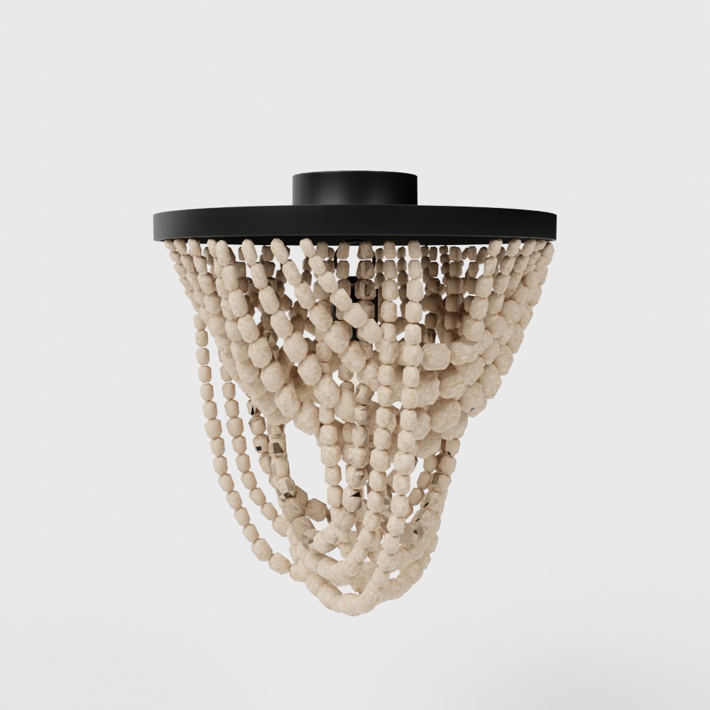 Draped Wood Bead Semi-Flush Mount Ceiling Light Low-poly 3D model_5