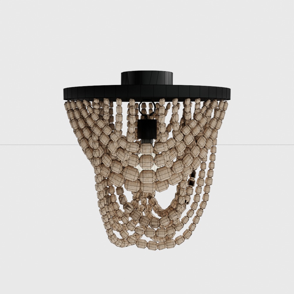 Draped Wood Bead Semi-Flush Mount Ceiling Light Low-poly 3D model_1