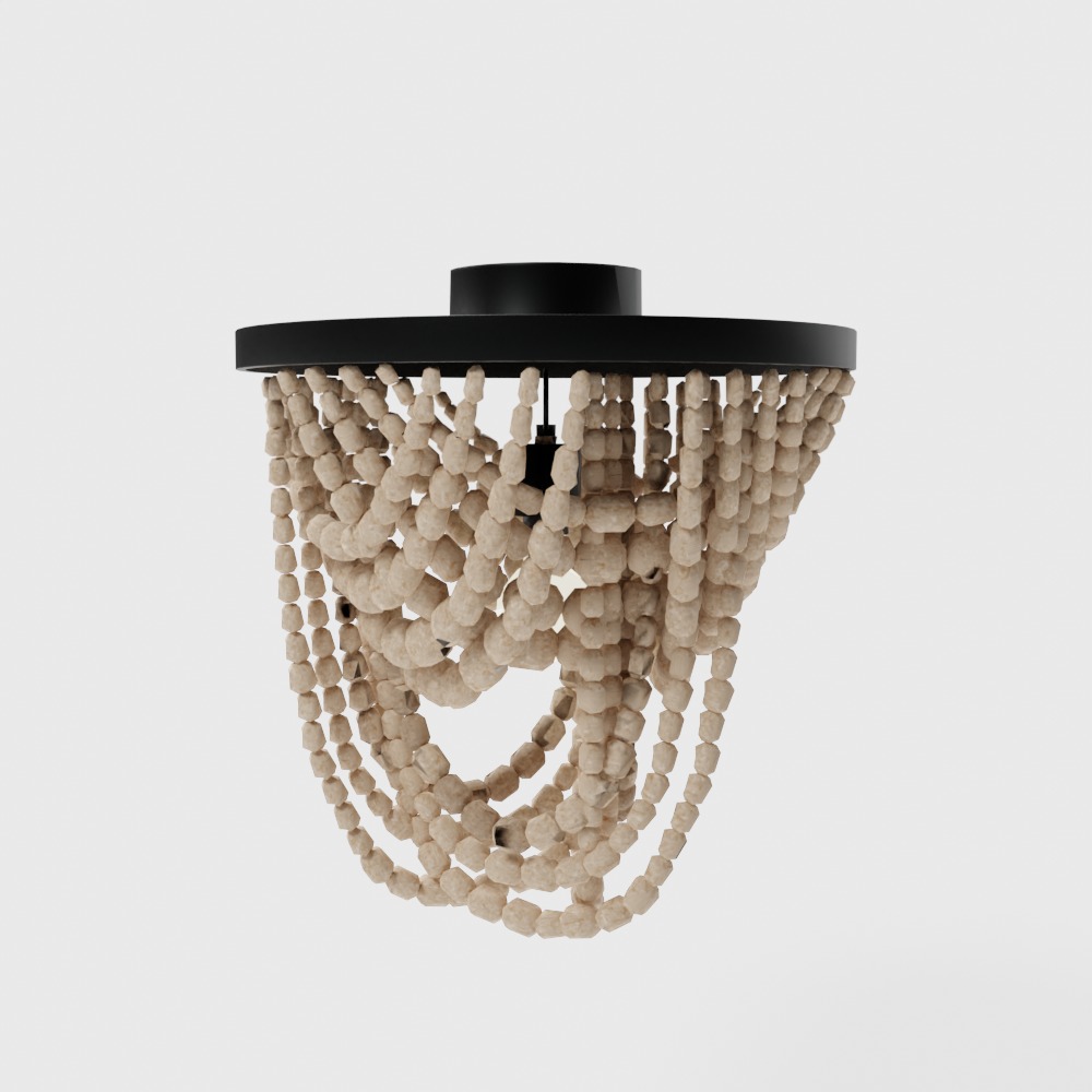 Draped Wood Bead Semi-Flush Mount Ceiling Light Low-poly 3D model_7