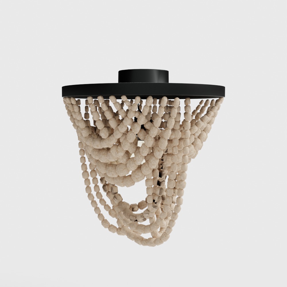 Draped Wood Bead Semi-Flush Mount Ceiling Light Low-poly 3D model_2