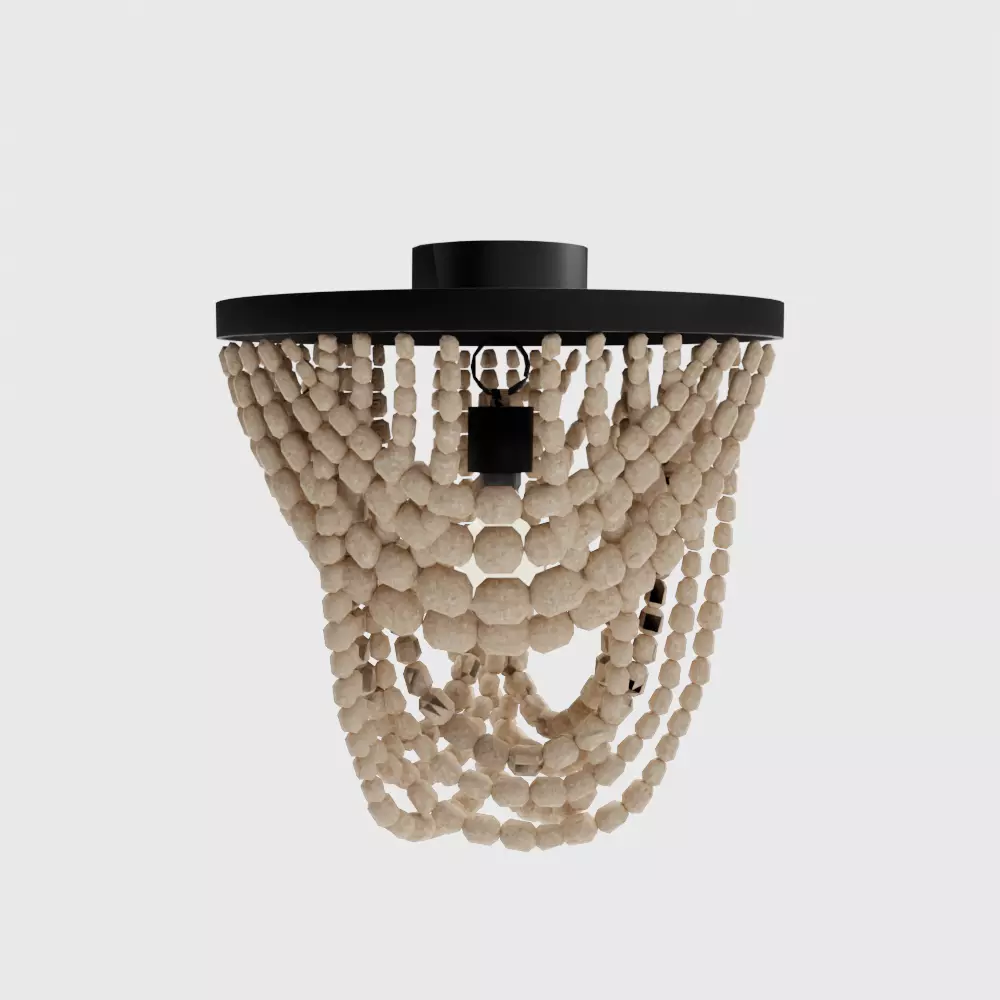 Draped Wood Bead Semi-Flush Mount Ceiling Light Low-poly 3D model_0