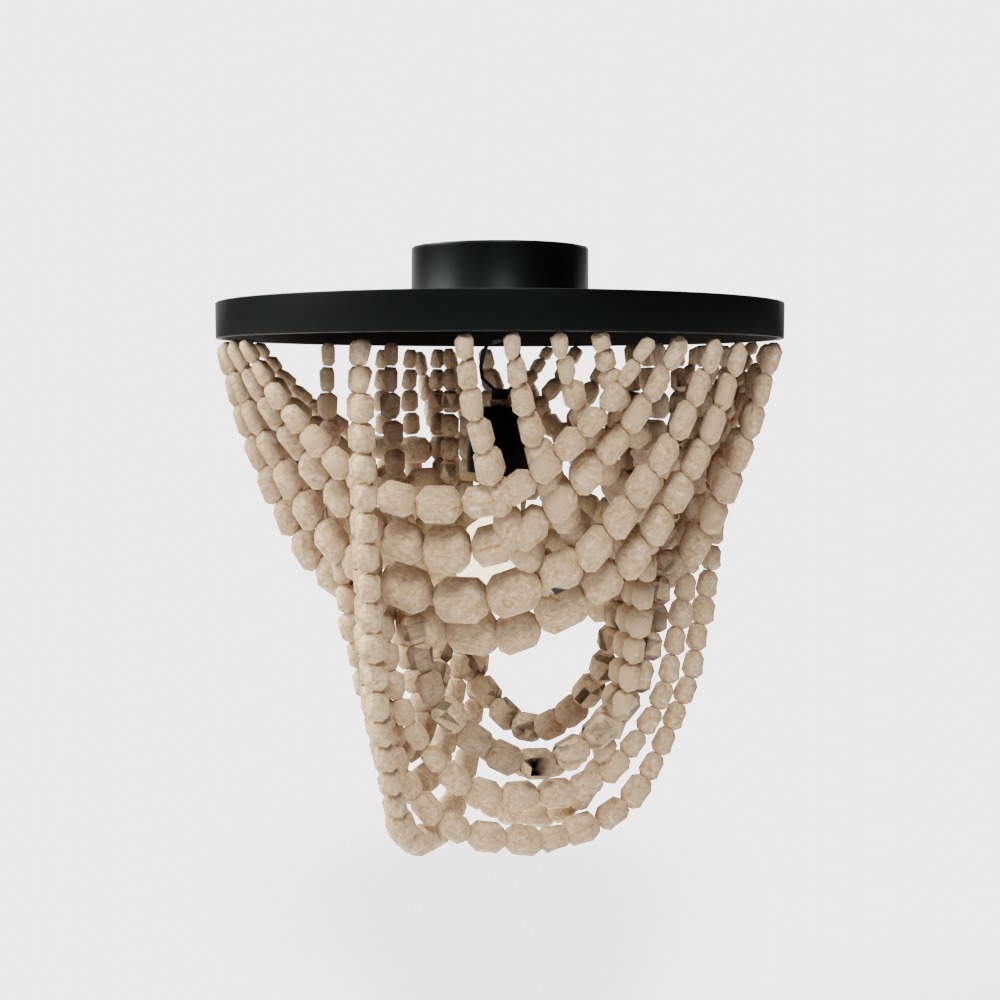 Draped Wood Bead Semi-Flush Mount Ceiling Light Low-poly 3D model_6