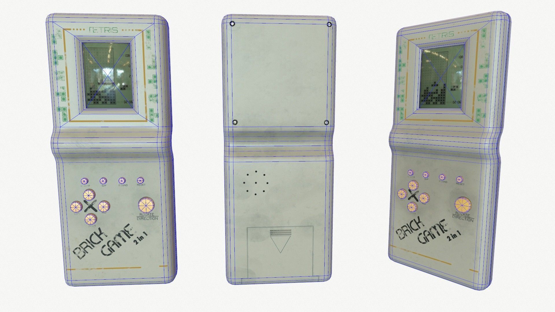 Classic White Handheld Pocket Brick Video Game Console Low-poly 3D model_9