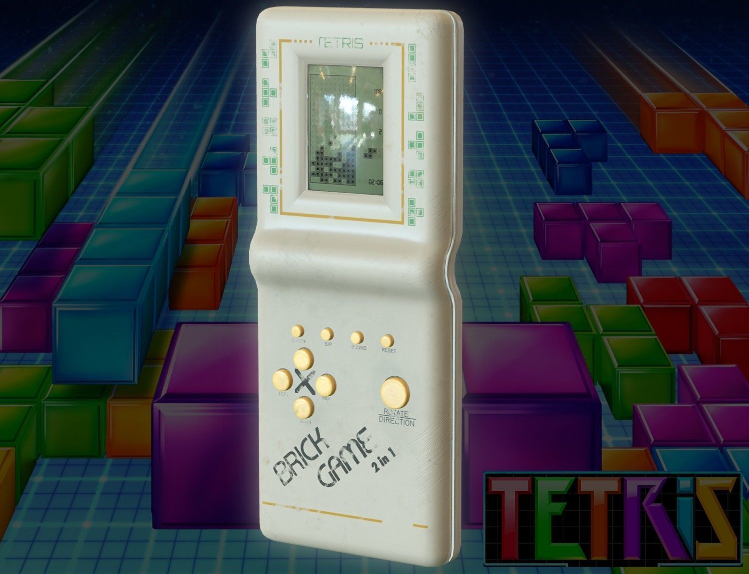 Classic White Handheld Pocket Brick Video Game Console Low-poly 3D model_3