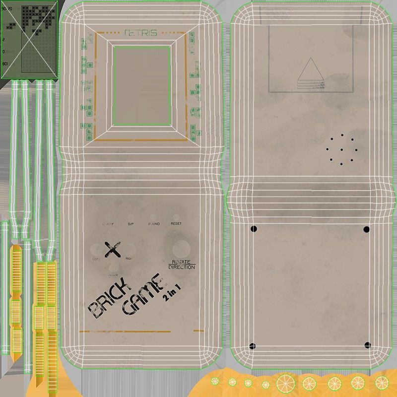 Classic White Handheld Pocket Brick Video Game Console Low-poly 3D model_18