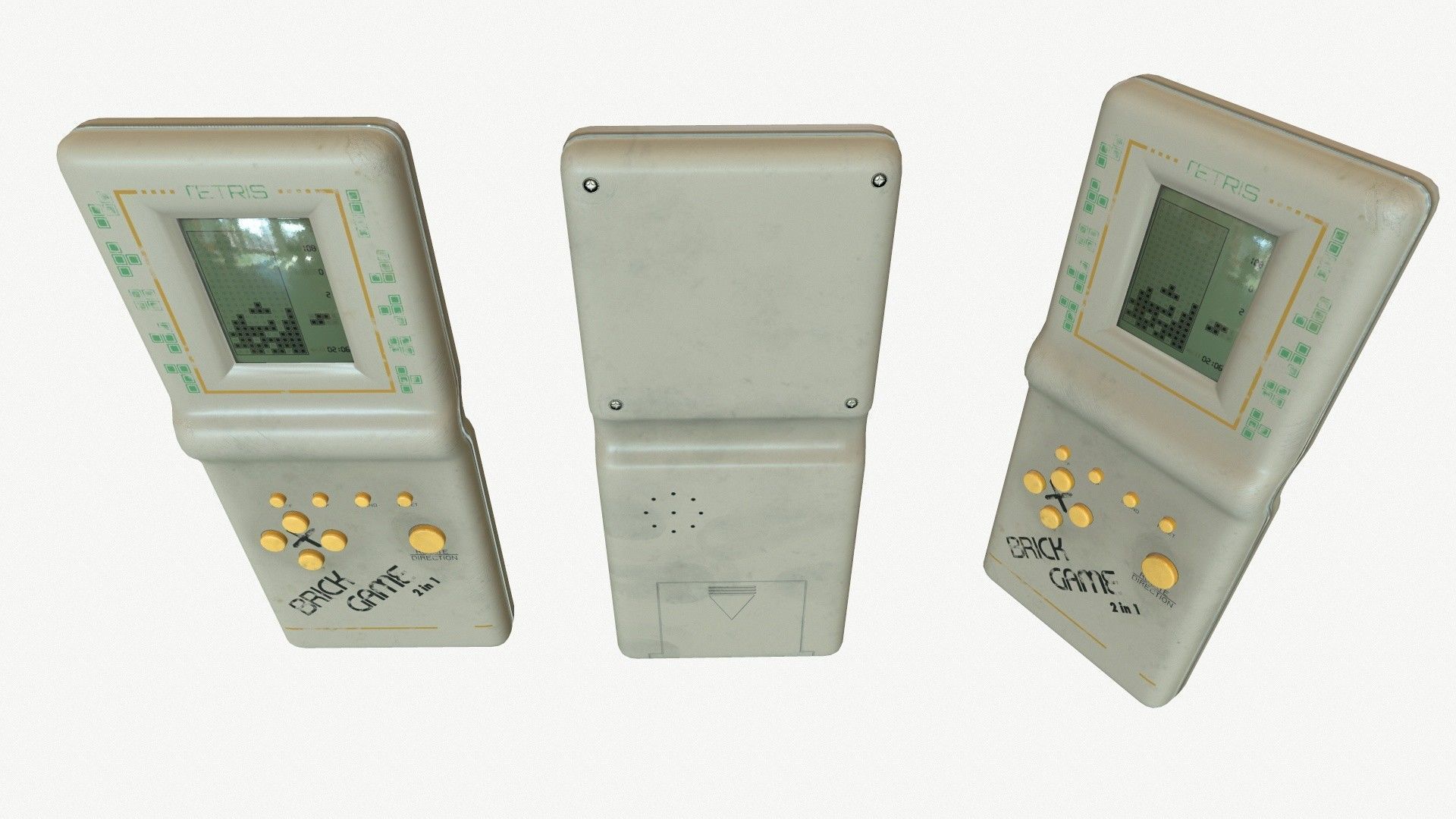 Classic White Handheld Pocket Brick Video Game Console Low-poly 3D model_7