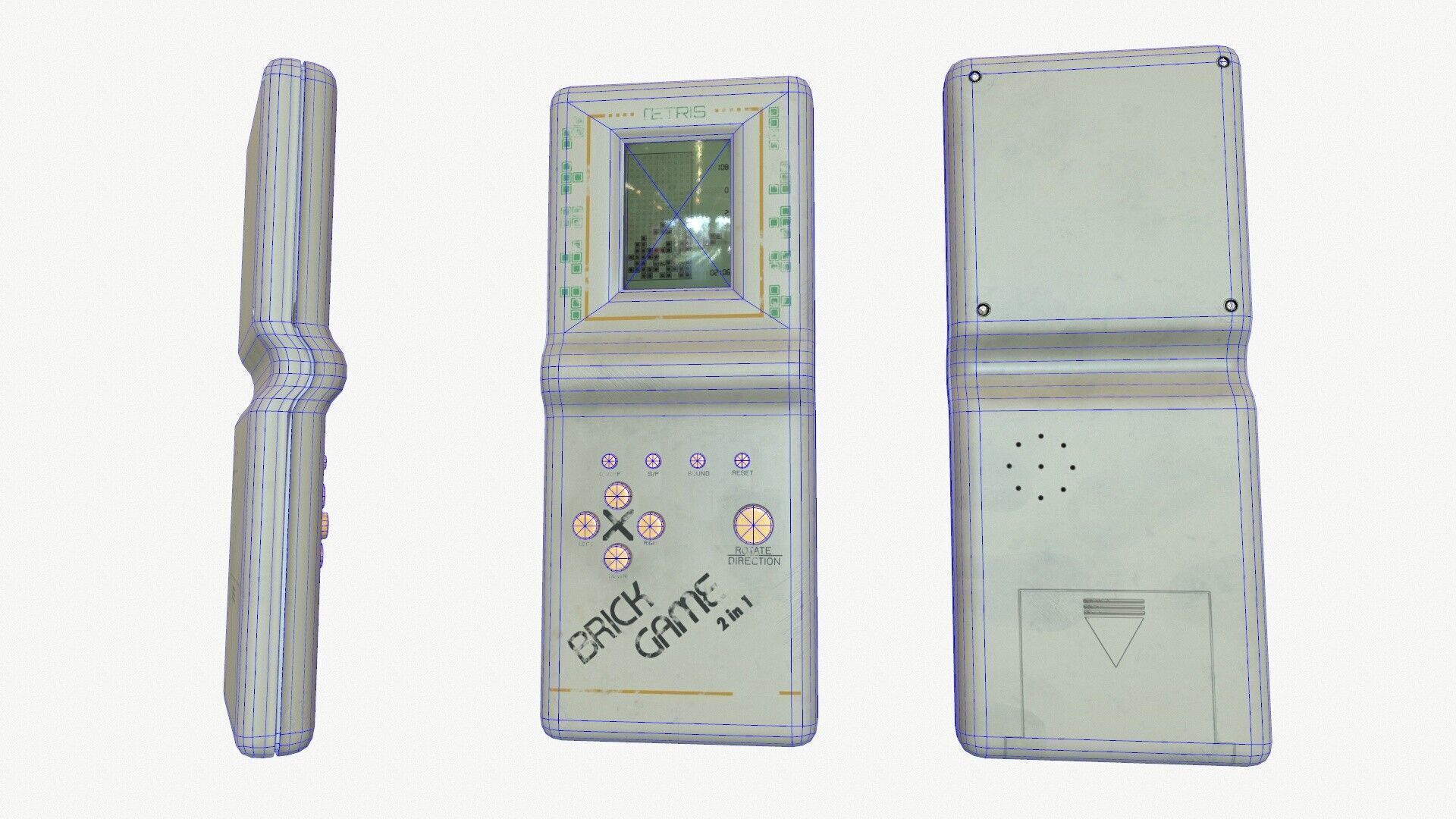 Classic White Handheld Pocket Brick Video Game Console Low-poly 3D model_10