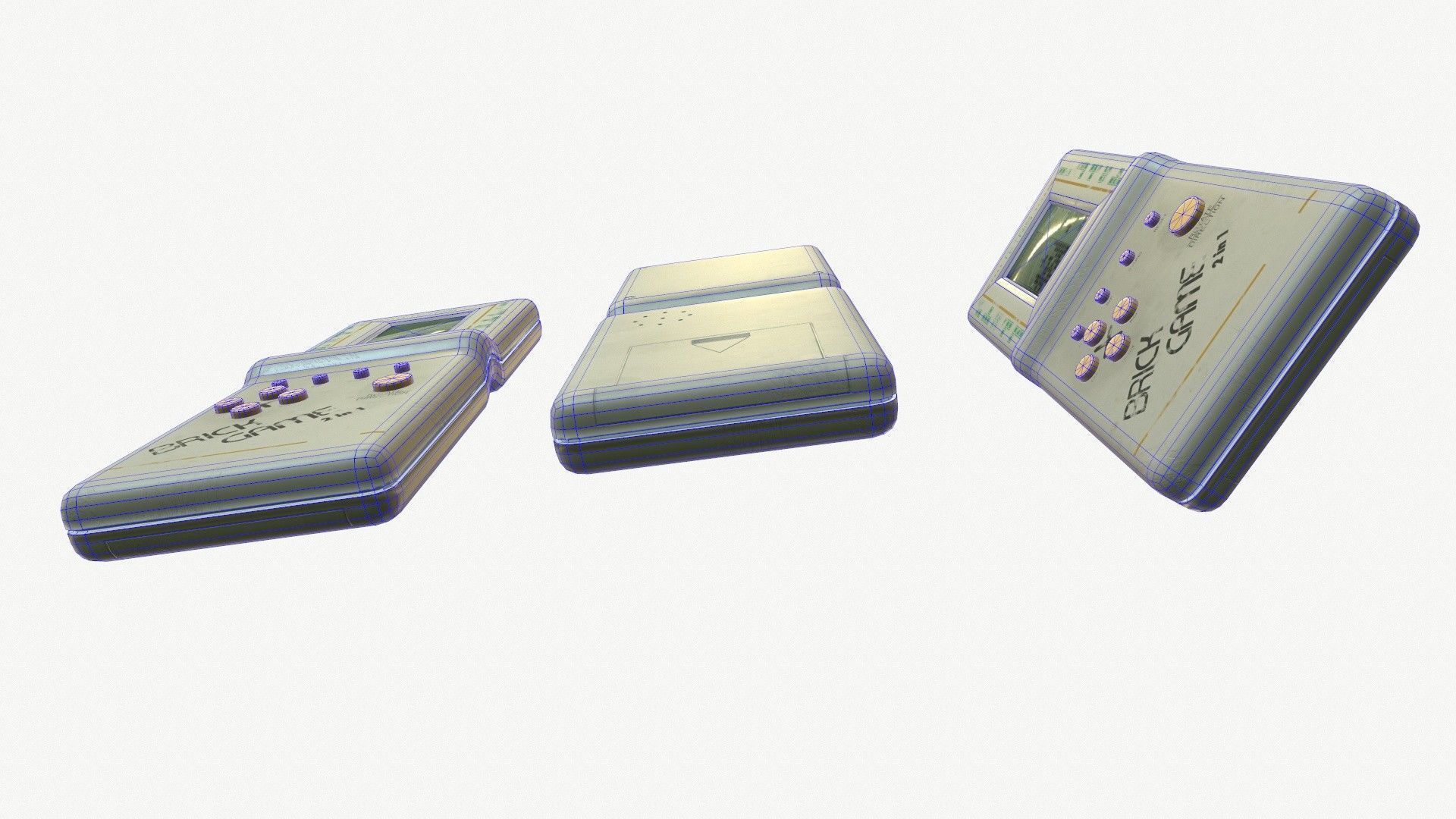 Classic White Handheld Pocket Brick Video Game Console Low-poly 3D model_12