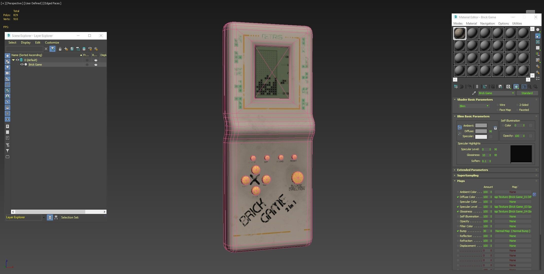 Classic White Handheld Pocket Brick Video Game Console Low-poly 3D model_17