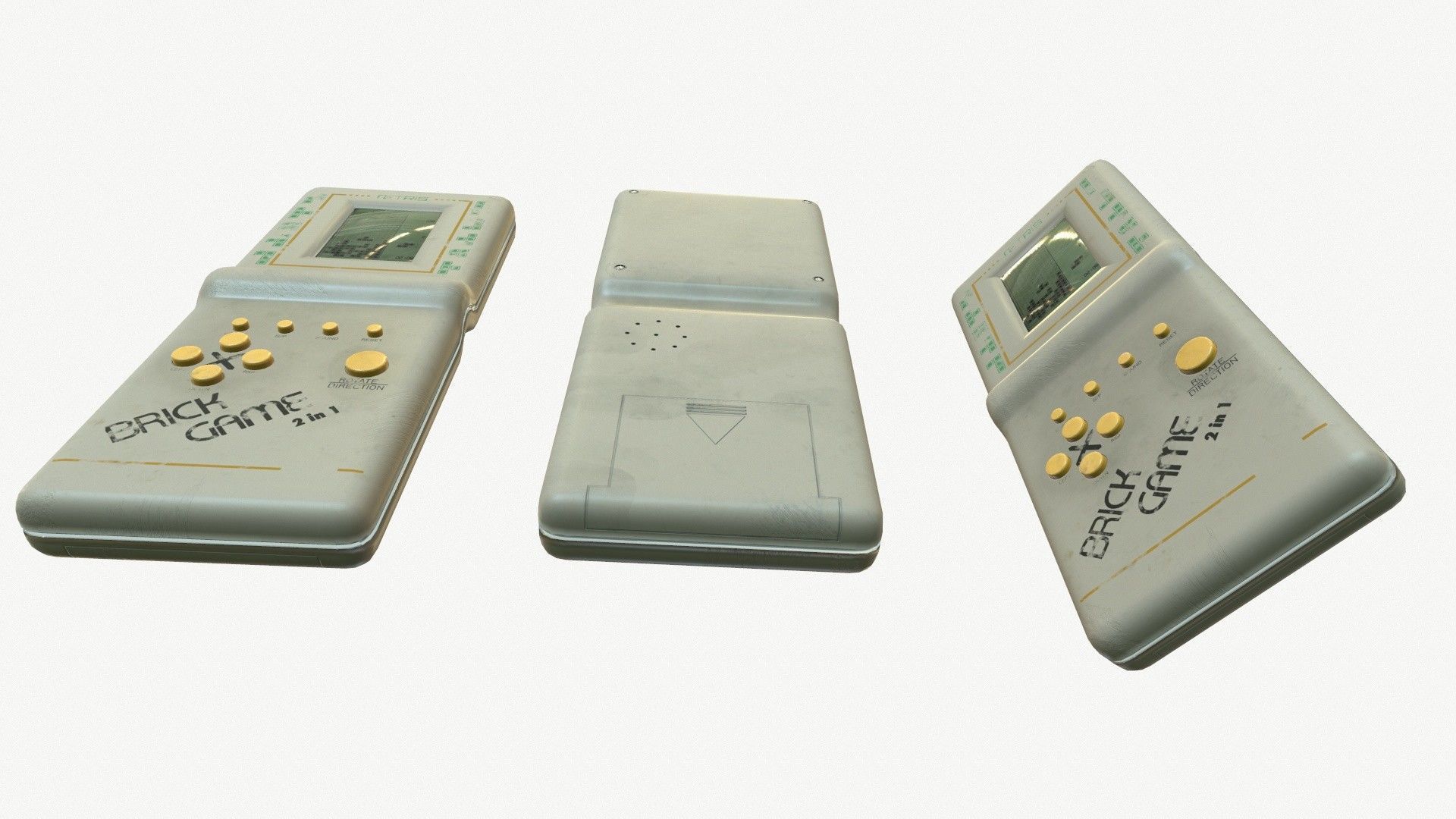 Classic White Handheld Pocket Brick Video Game Console Low-poly 3D model_8