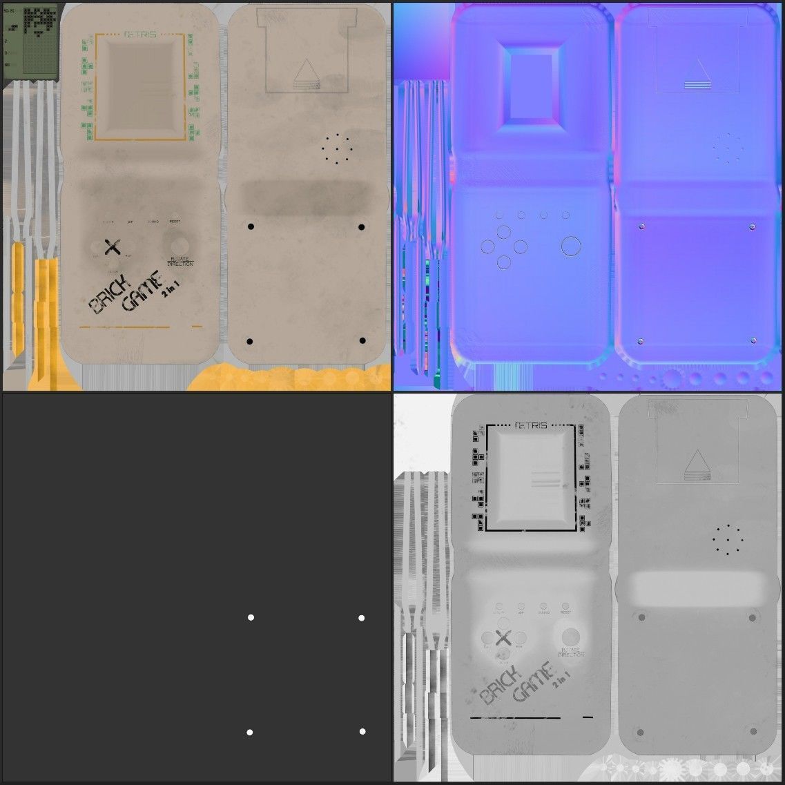 Classic White Handheld Pocket Brick Video Game Console Low-poly 3D model_15