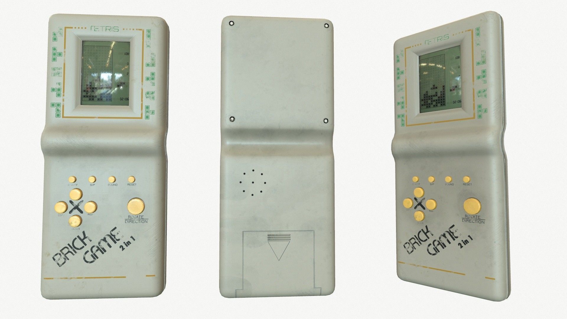 Classic White Handheld Pocket Brick Video Game Console Low-poly 3D model_6