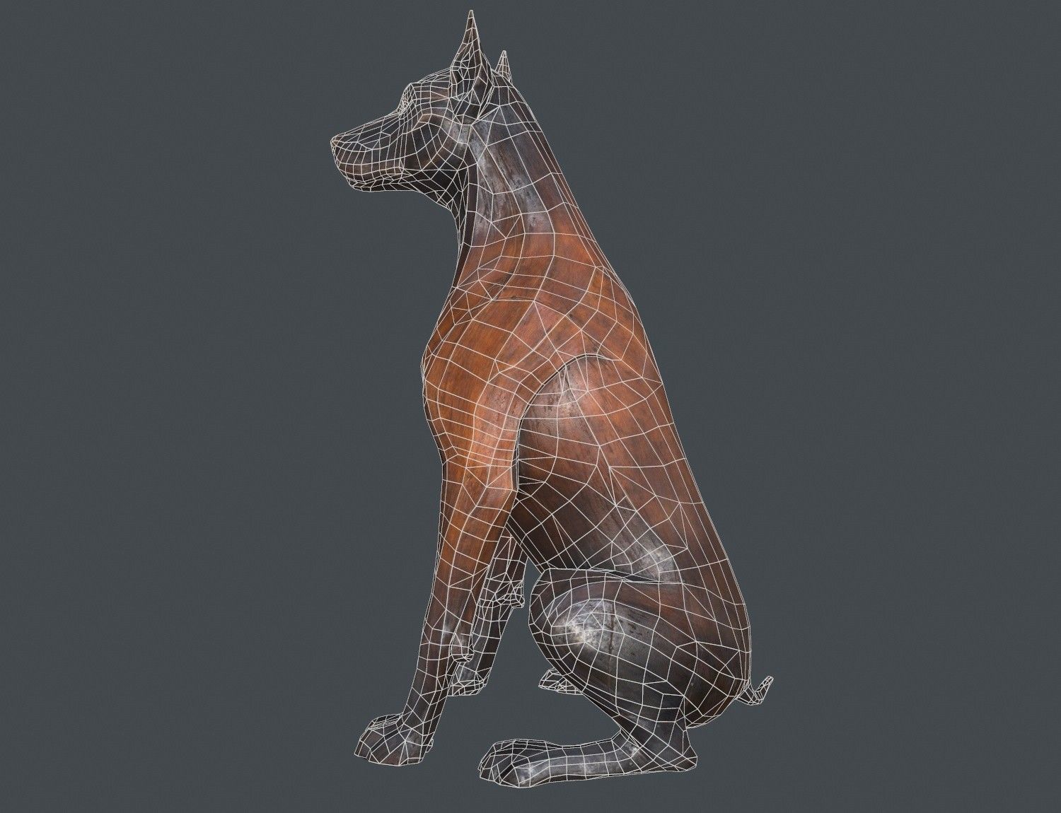 Dobermann Dog Wooden Statue Low-poly 3D model_16