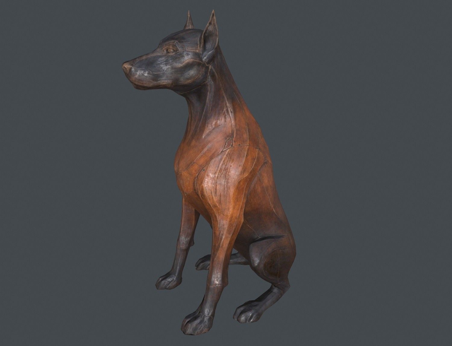 Dobermann Dog Wooden Statue Low-poly 3D model_2