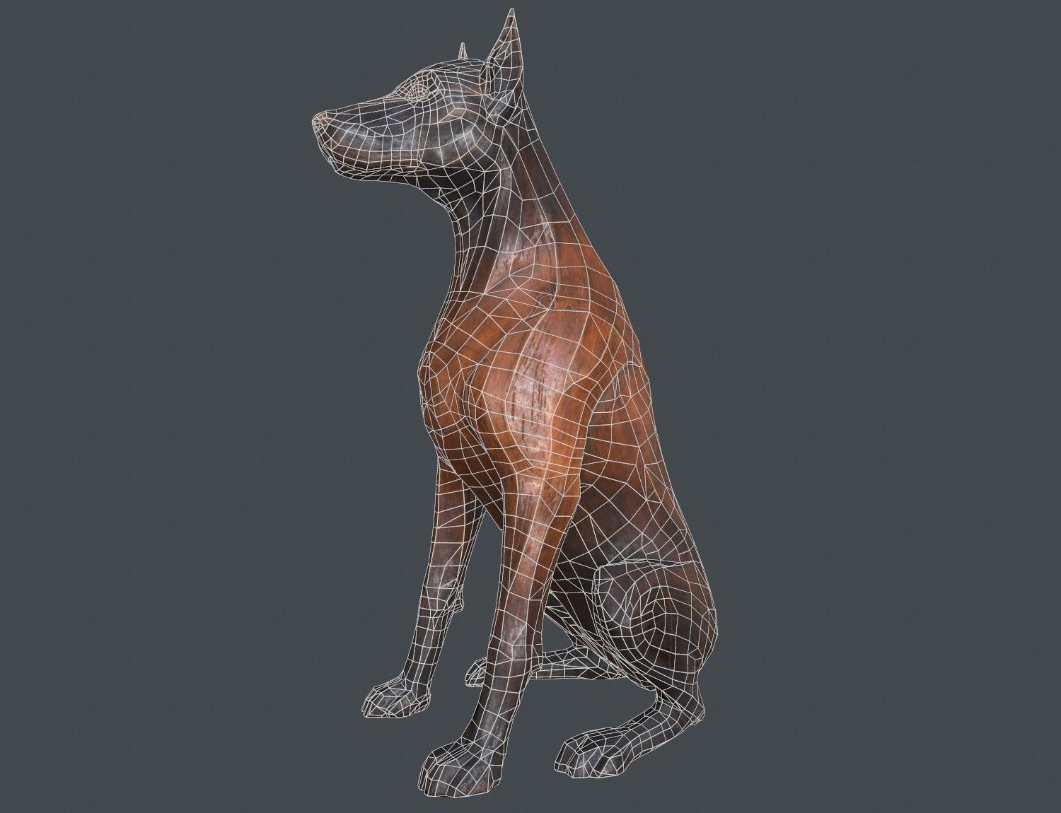 Dobermann Dog Wooden Statue Low-poly 3D model_10