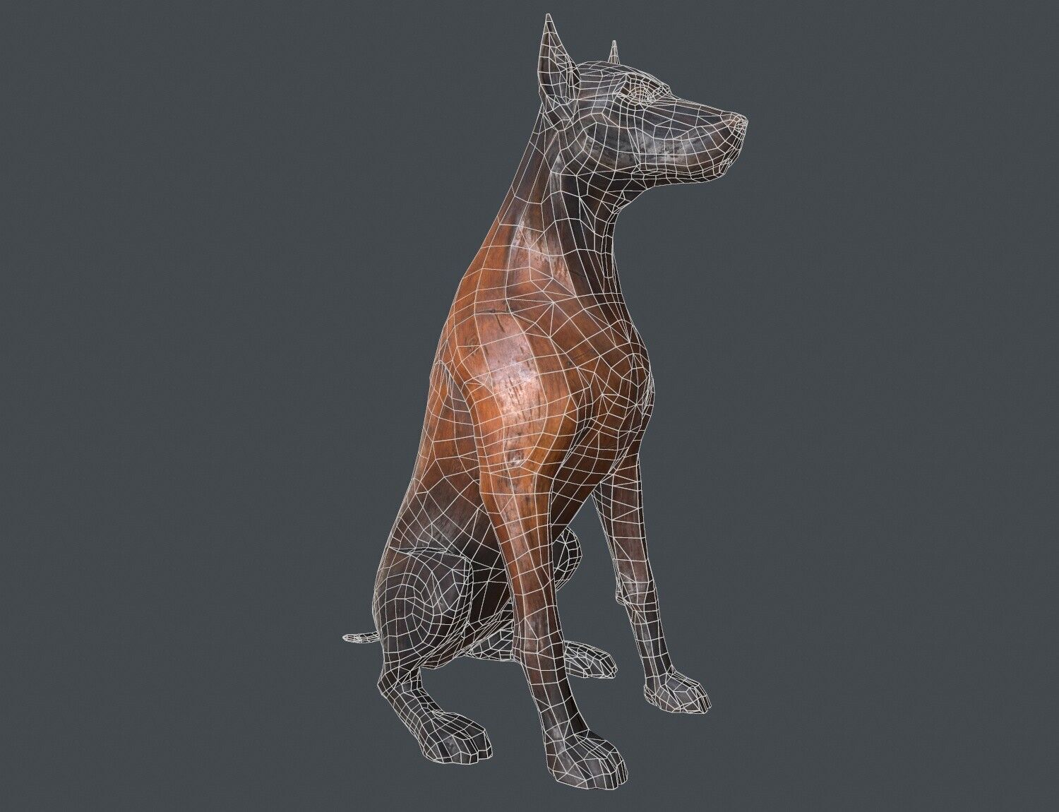 Dobermann Dog Wooden Statue Low-poly 3D model_9