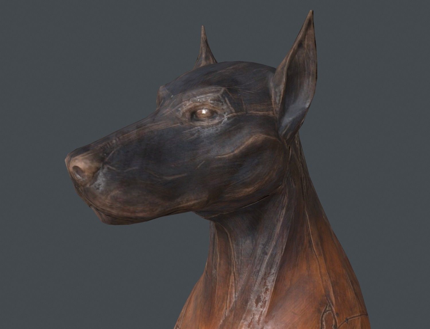 Dobermann Dog Wooden Statue Low-poly 3D model_6