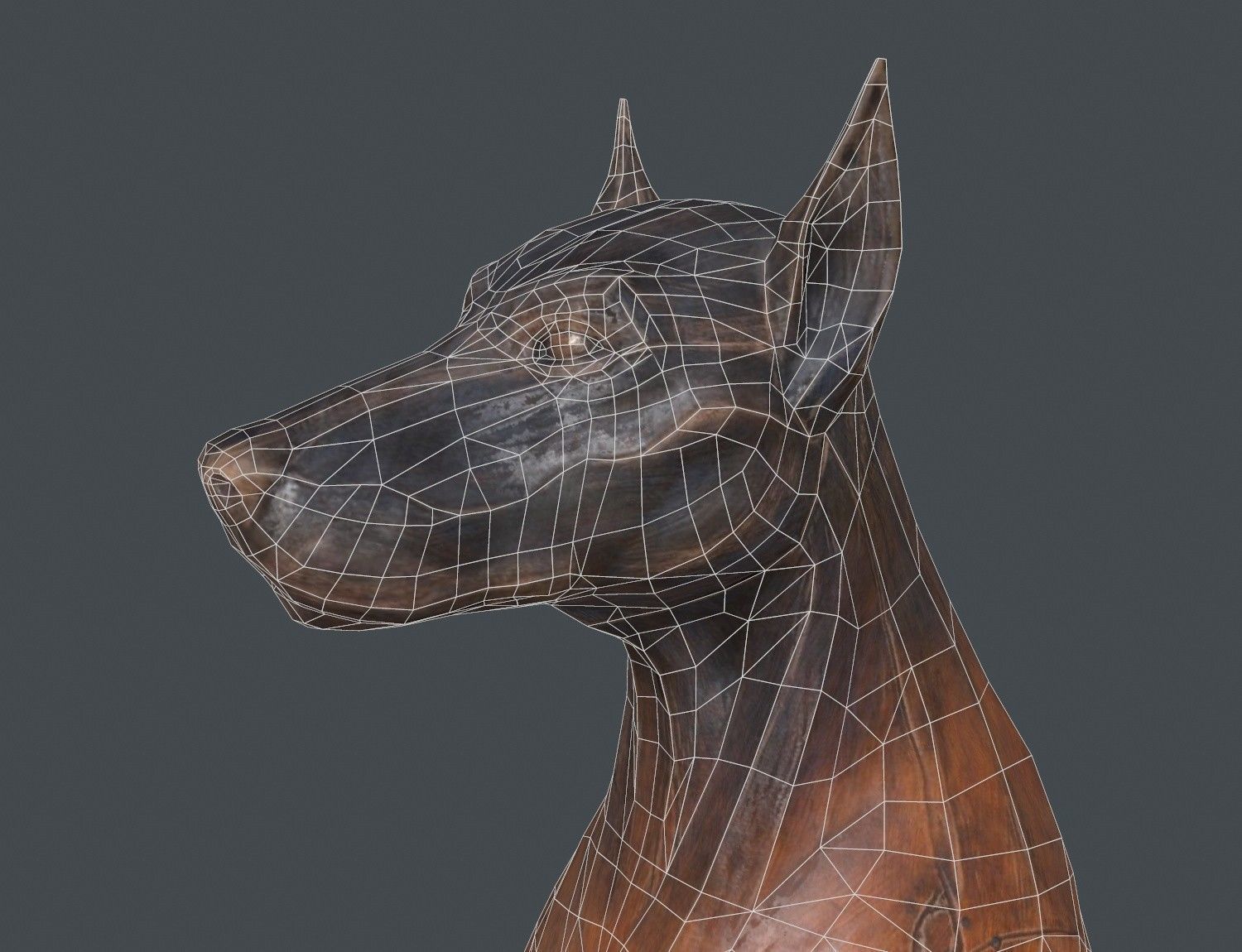 Dobermann Dog Wooden Statue Low-poly 3D model_12