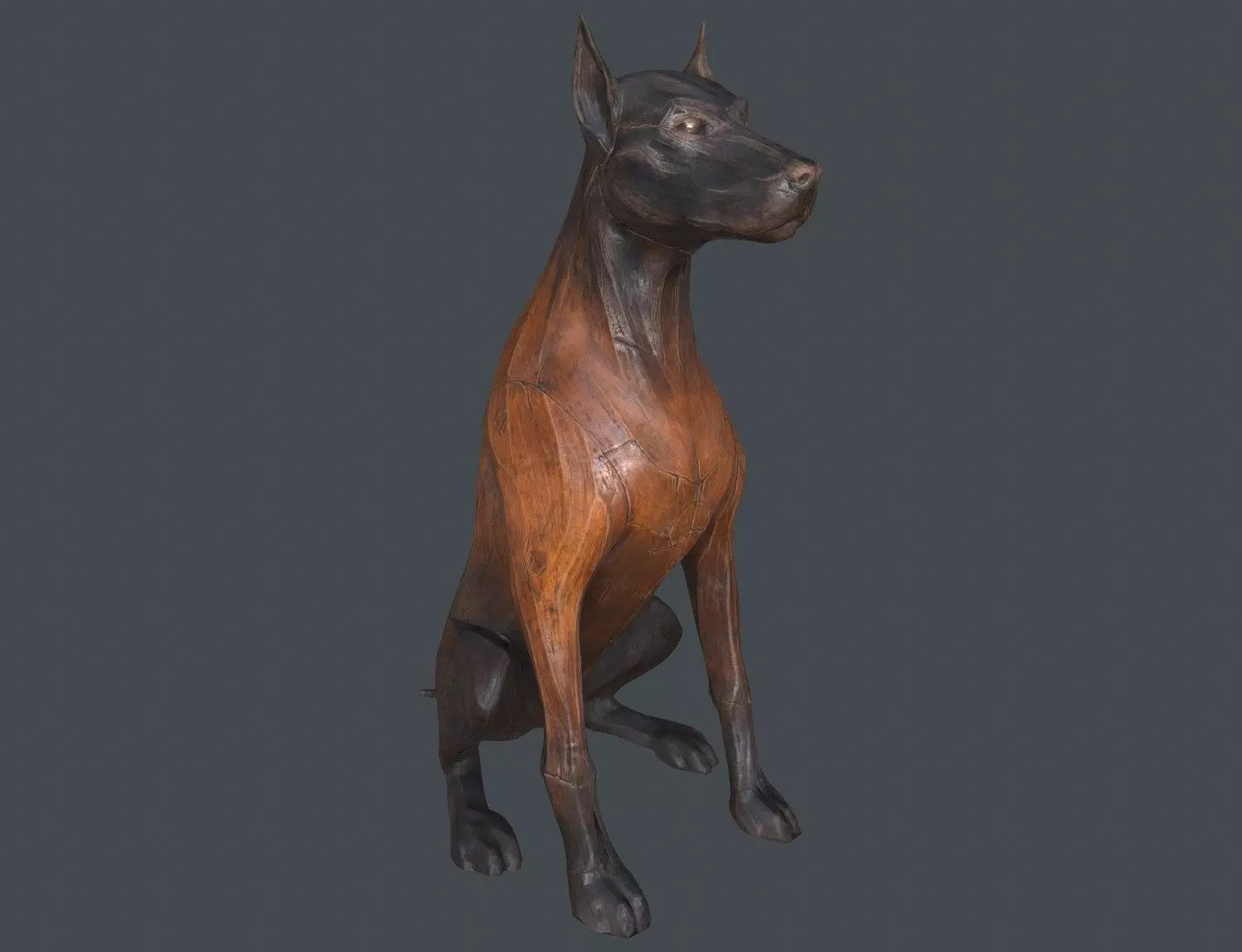 Dobermann Dog Wooden Statue Low-poly 3D model_0
