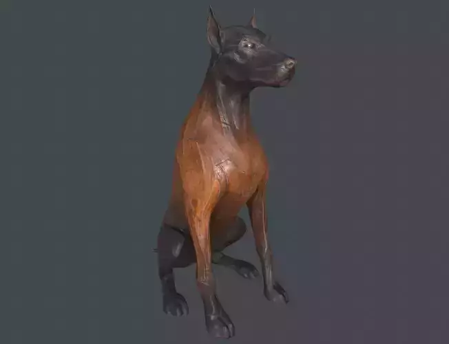 Dobermann Dog Wooden Statue