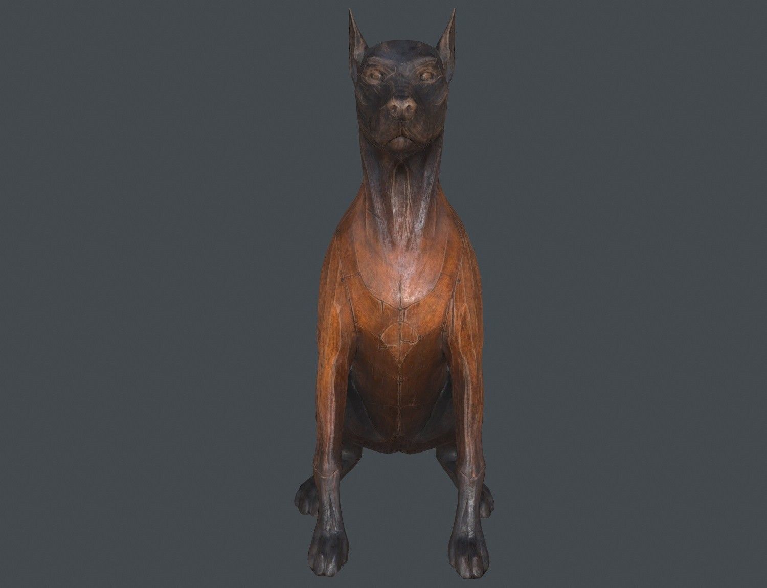 Dobermann Dog Wooden Statue Low-poly 3D model_3