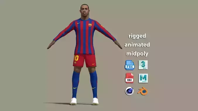 T-Pose Rigged Ronaldinho Barcelona 2005 3D model