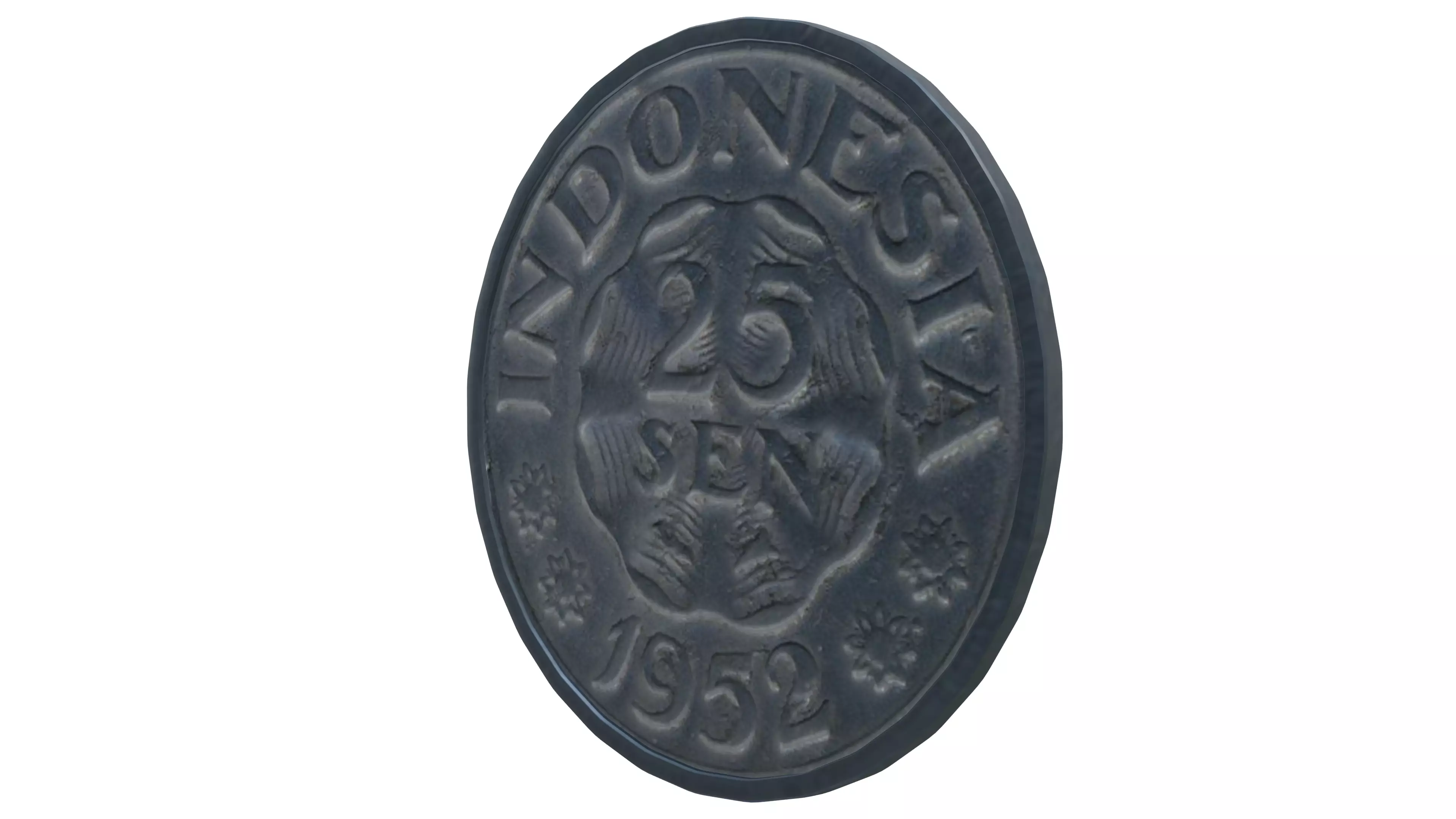 High Detailed Indonesian 25 Cent Coin 1952 Antique Currency 3D model_0