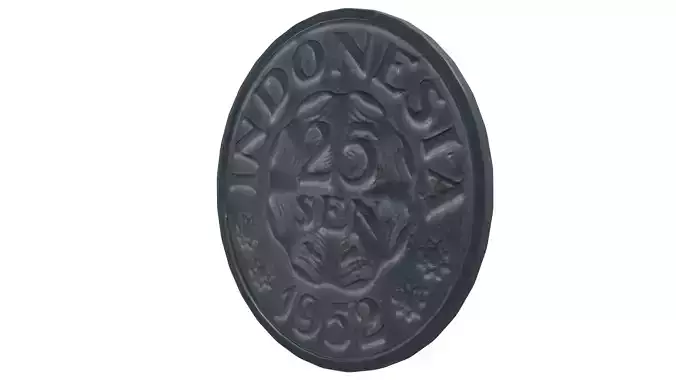 High Detailed Indonesian 25 Cent Coin 1952 Antique Currency 3D model