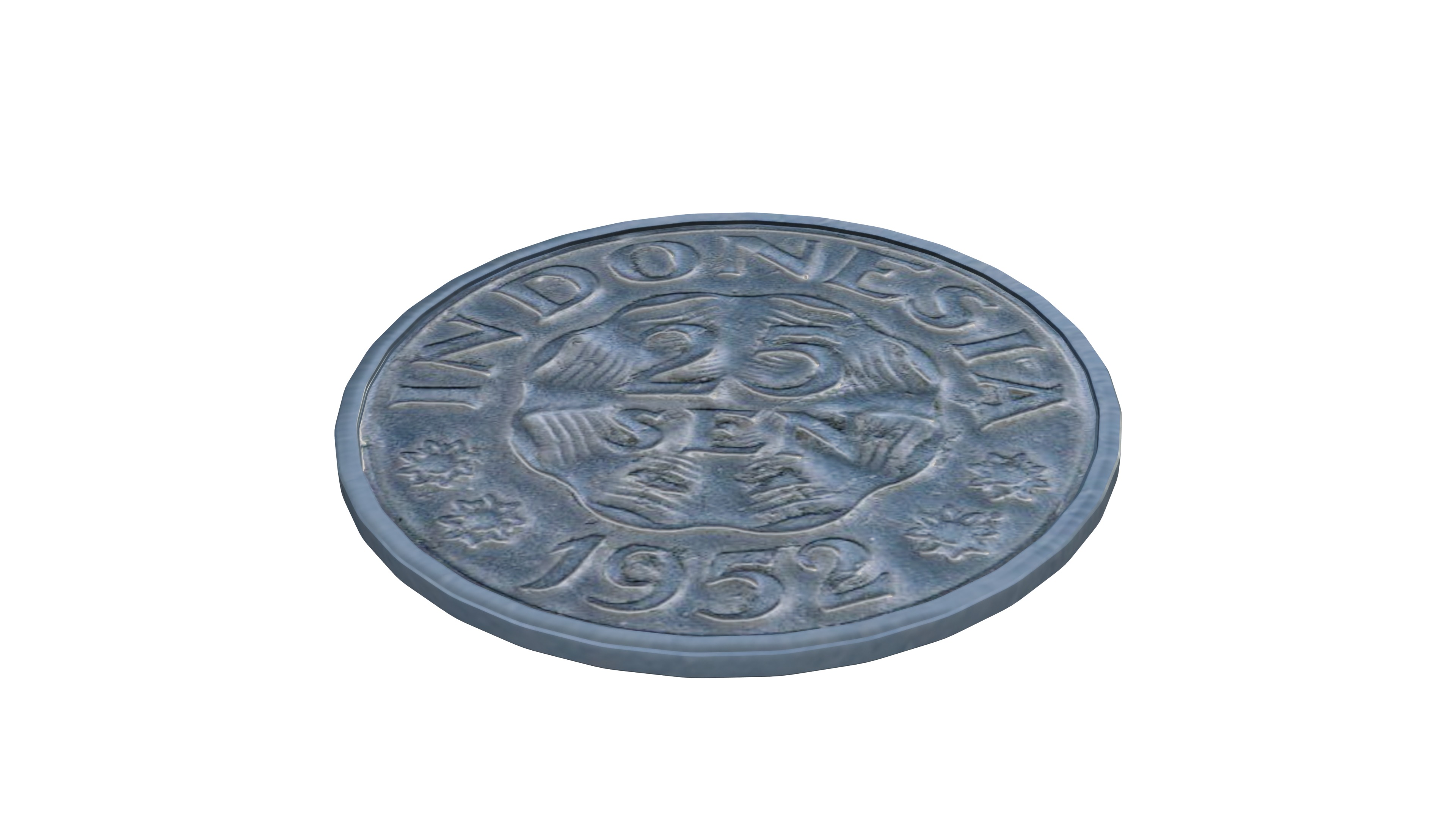 High Detailed Indonesian 25 Cent Coin 1952 Antique Currency 3D model_4