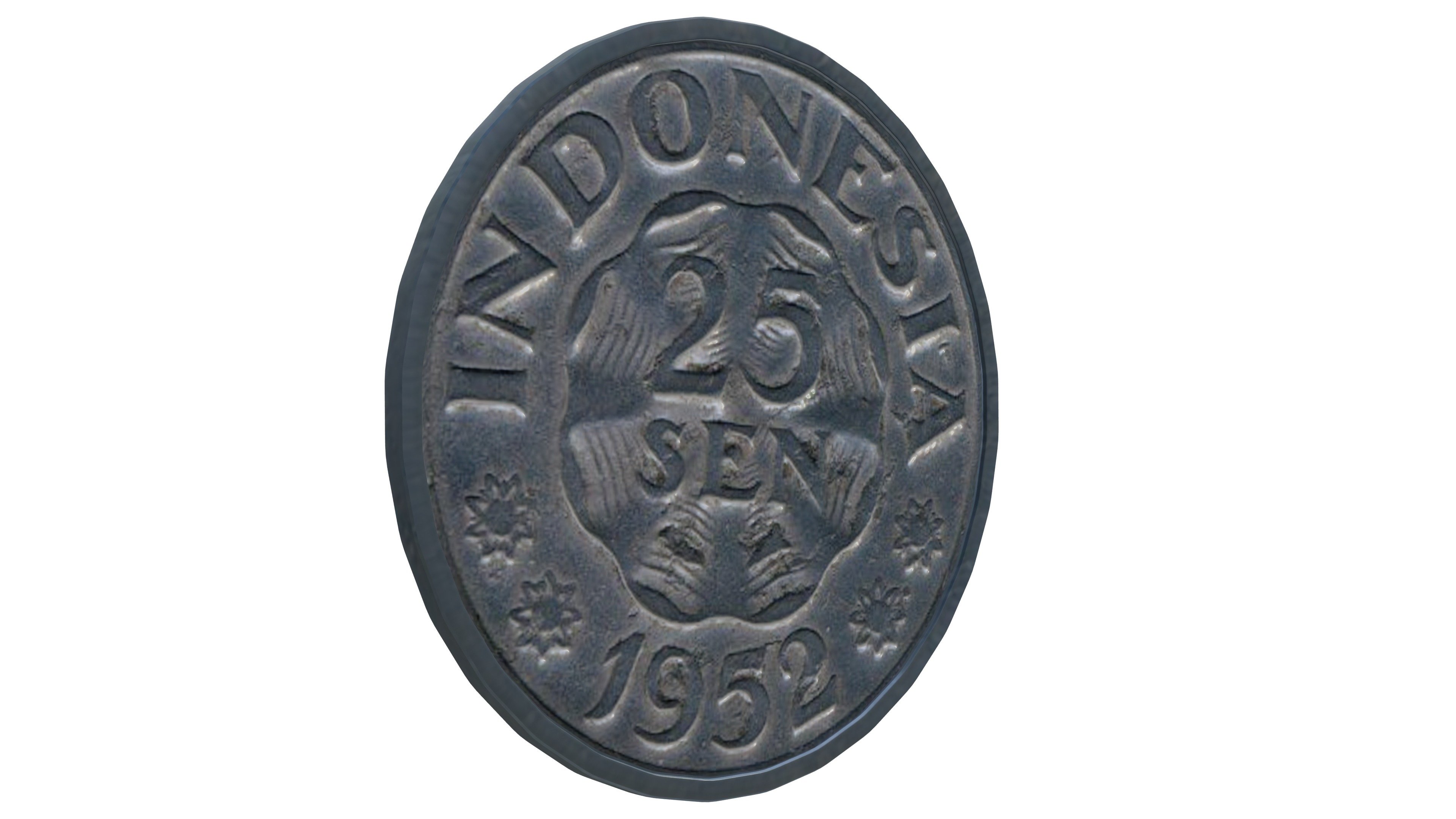 High Detailed Indonesian 25 Cent Coin 1952 Antique Currency 3D model_1