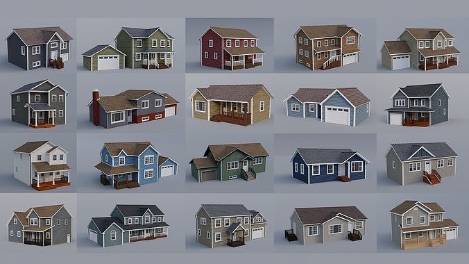 20 Low-poly Houses Collection 3D Model Pack 2