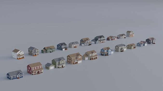 20 Low-poly Houses Collection 3D Model Pack 3