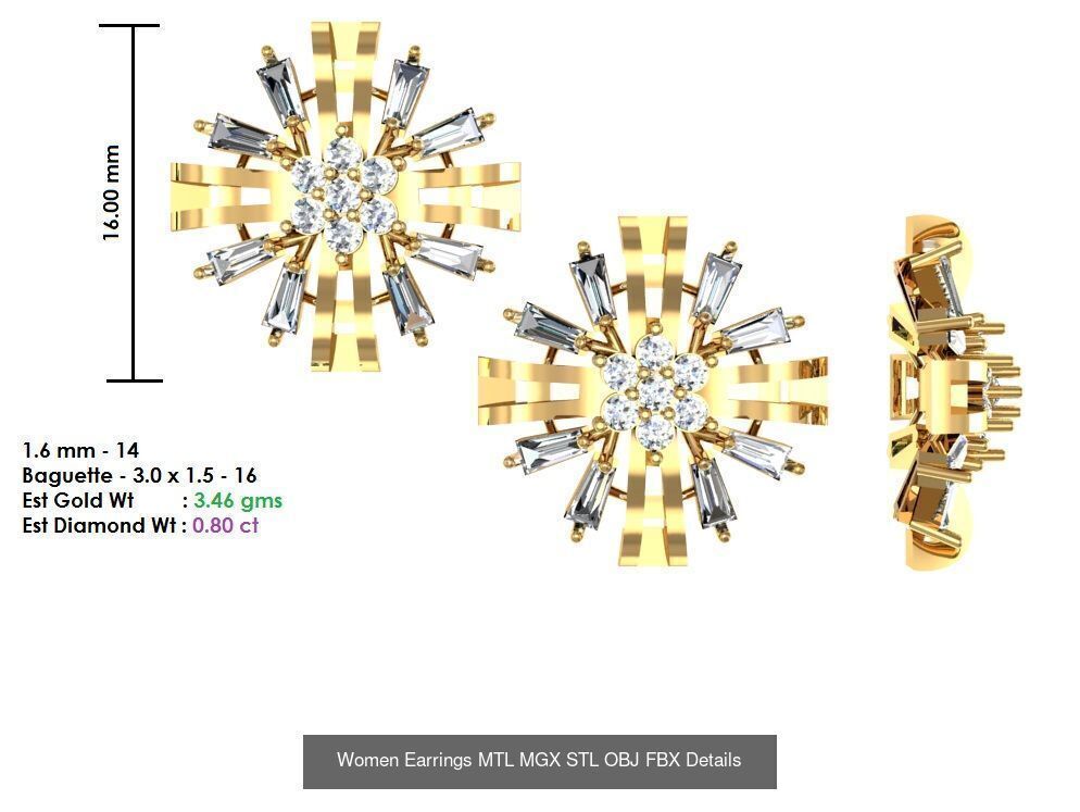 196 Women Earrings MTL MGX STL OBJ FBX Details Collection _80