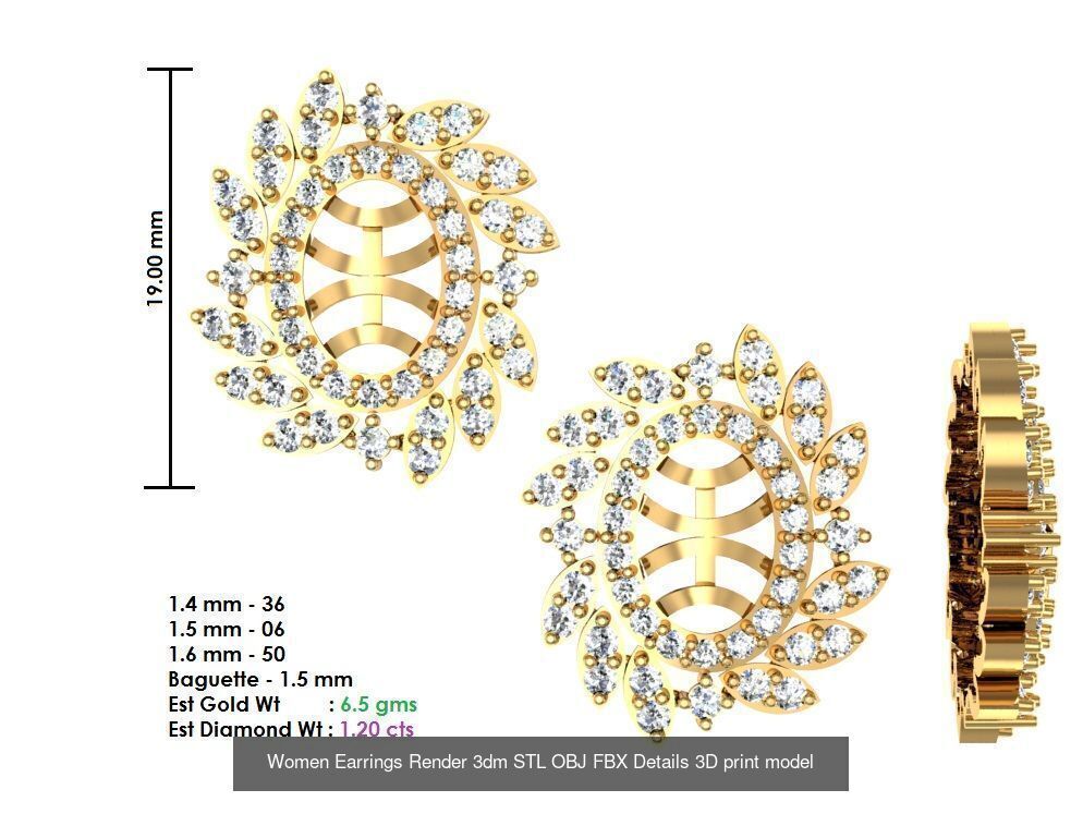 196 Women Earrings MTL MGX STL OBJ FBX Details Collection _192
