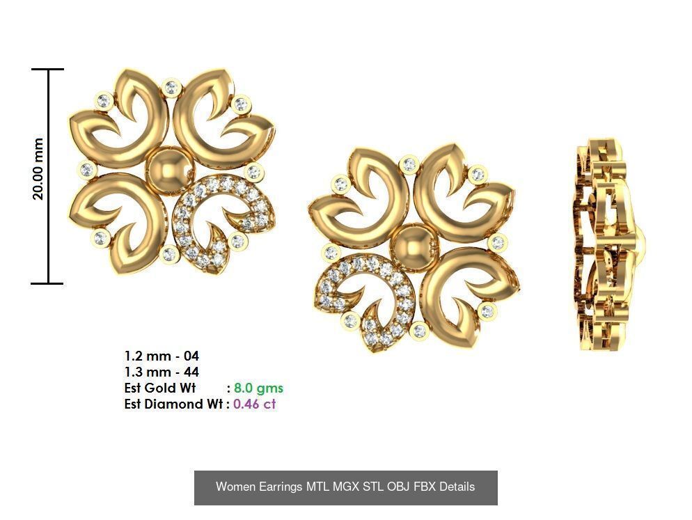 196 Women Earrings MTL MGX STL OBJ FBX Details Collection _152