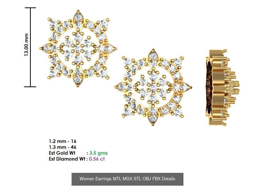 196 Women Earrings MTL MGX STL OBJ FBX Details Collection _172