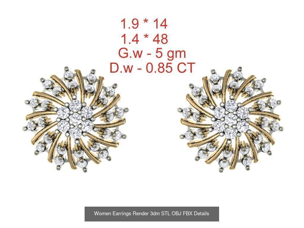 196 Women Earrings MTL MGX STL OBJ FBX Details Collection _25