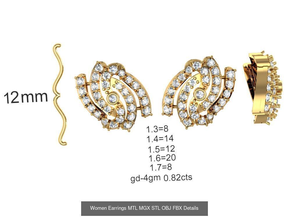 196 Women Earrings MTL MGX STL OBJ FBX Details Collection _164
