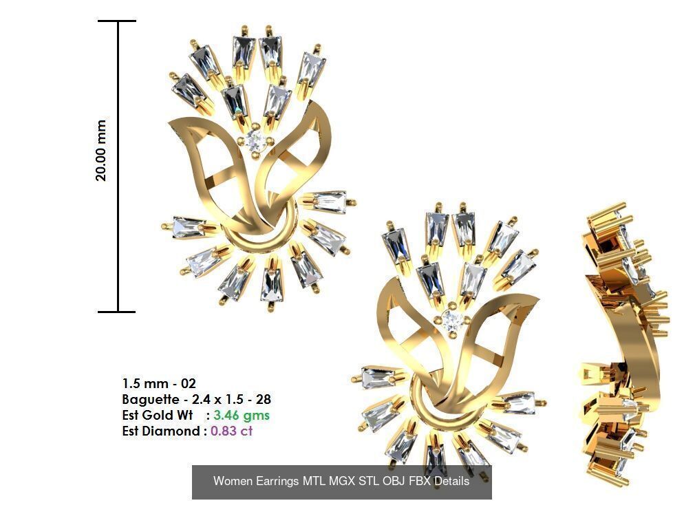 196 Women Earrings MTL MGX STL OBJ FBX Details Collection _83
