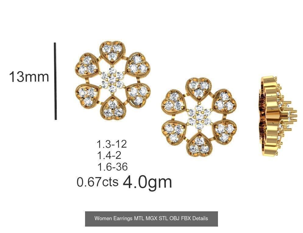 196 Women Earrings MTL MGX STL OBJ FBX Details Collection _121