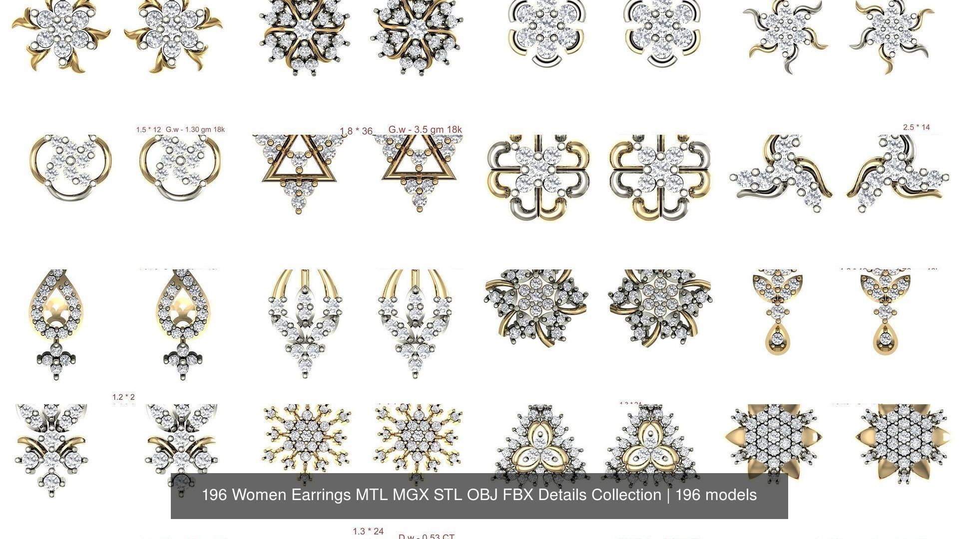 196 Women Earrings MTL MGX STL OBJ FBX Details Collection _2